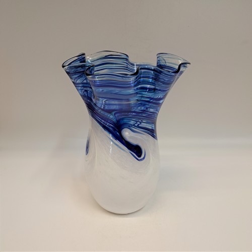 DB-752 Vase blue and white wave fluted 6x3x3 $48 at Hunter Wolff Gallery